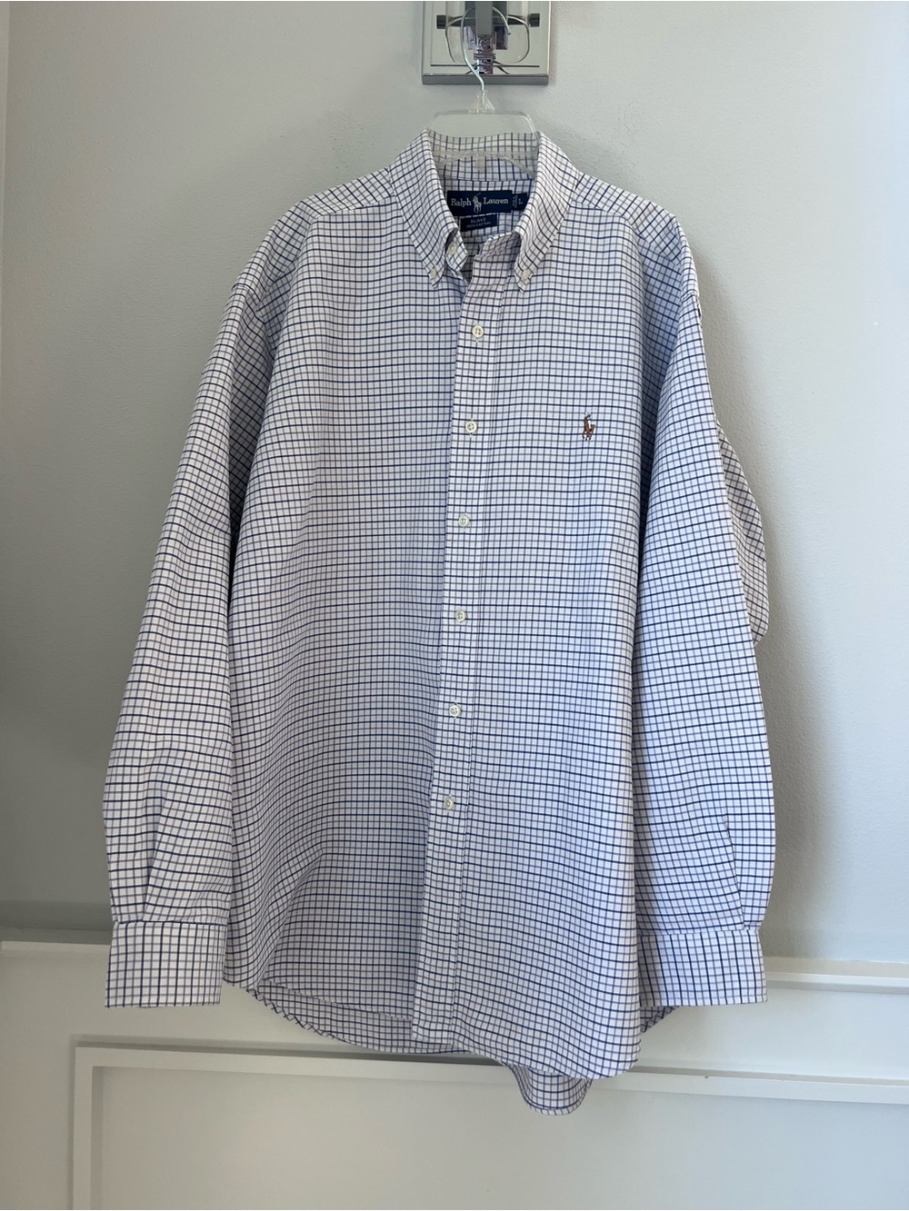 Ralph Lauren Men’s White and Blue Checked Button-Down Shirt